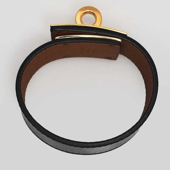 Hermes Black Box Leather Gold Plated Kelly Dog Bracelet - Picture 5 of 7
